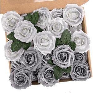 Artificial Flowers, 25pcs Fake Flowers with Stems Cake Decoration DIY Wedding